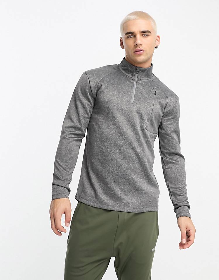 ASOS 4505 icon muscle fit training sweatshirt with 1/4 zip in gray heather